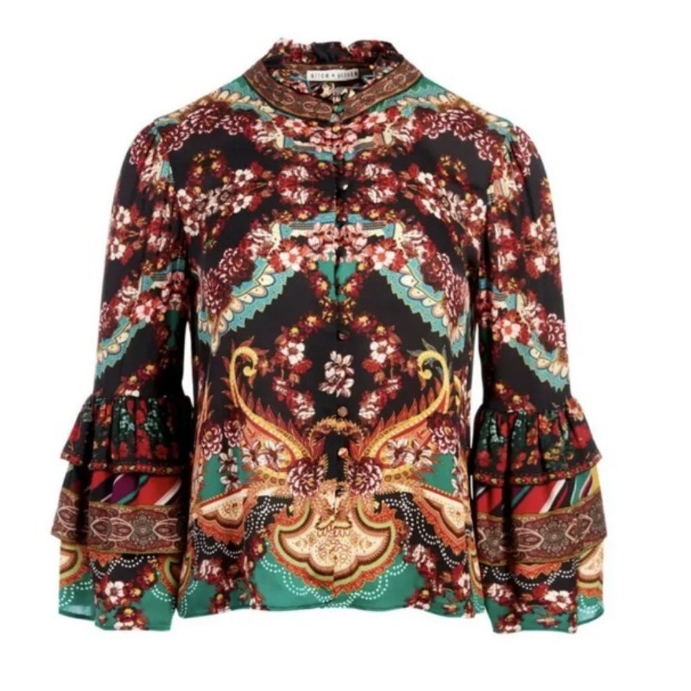 Alice+Olivia Liberty Tiered Ruffle Blouse, XS